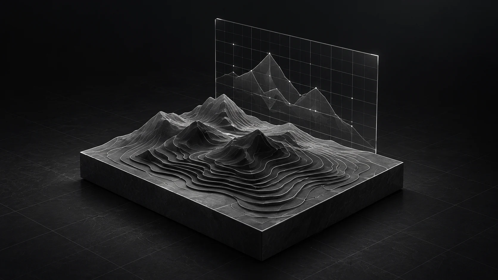 Graphite terrain with contour lines and an analysis grid