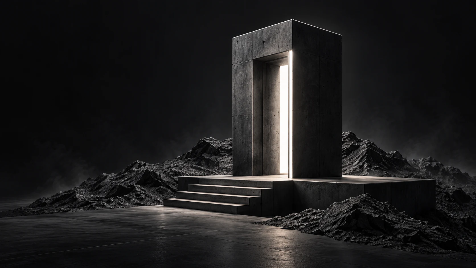 Graphite gateway opening onto ivory light