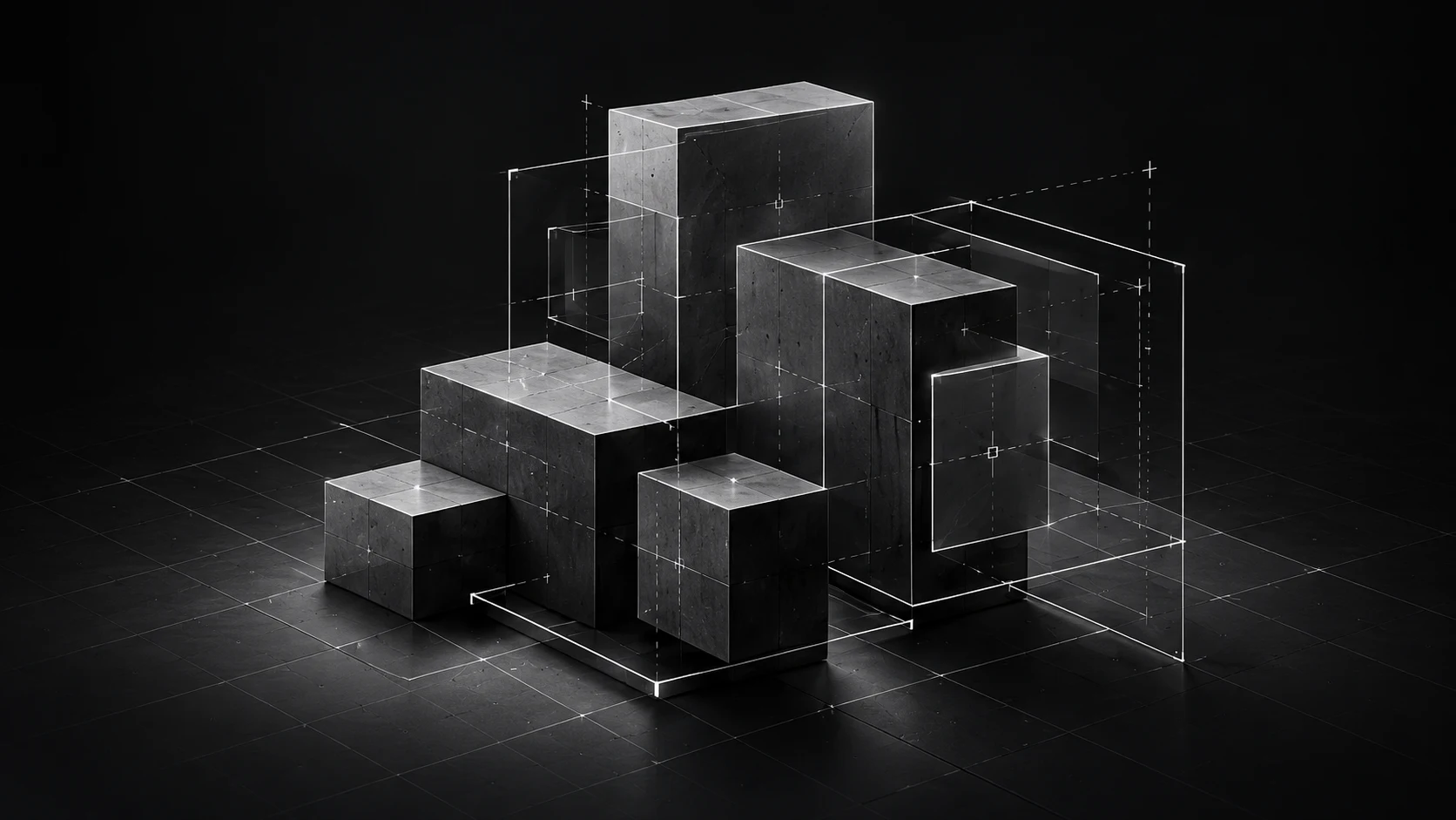 Graphite cuboids assembled within a structural wireframe